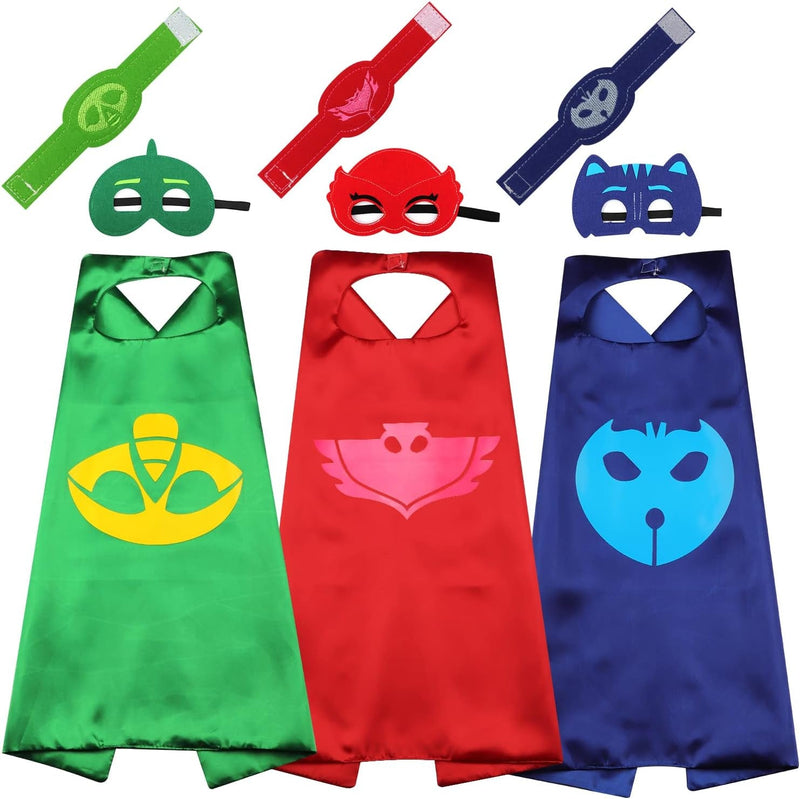 Bulk Superhero Capes for Kids - Satin Capes and Felt Masks with Embodied Three Bracelets for Boys and Girls Superhero Toys Costume 2-12 Year for Boys Party Gifts P-J