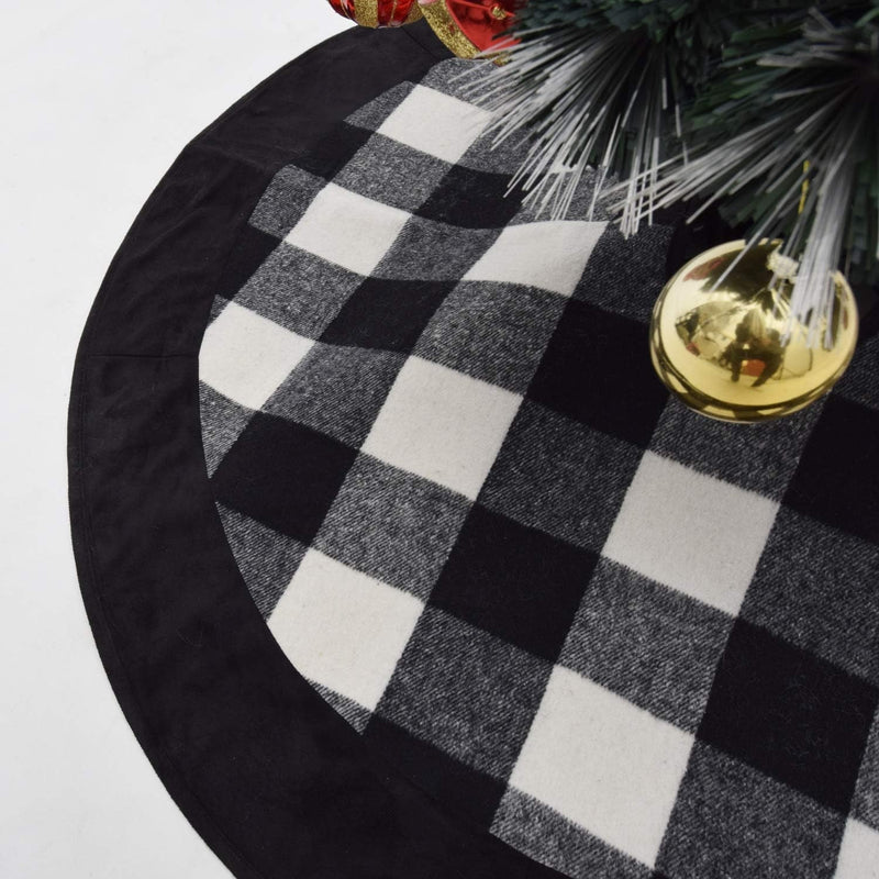 Buffalo Check Plaid Yarn-Dyed Weaving Style Center,Black Ultra Suede Border, Christmas Tree Skirt,Xmas Christmas Holiday Party Decorations - 50Inch