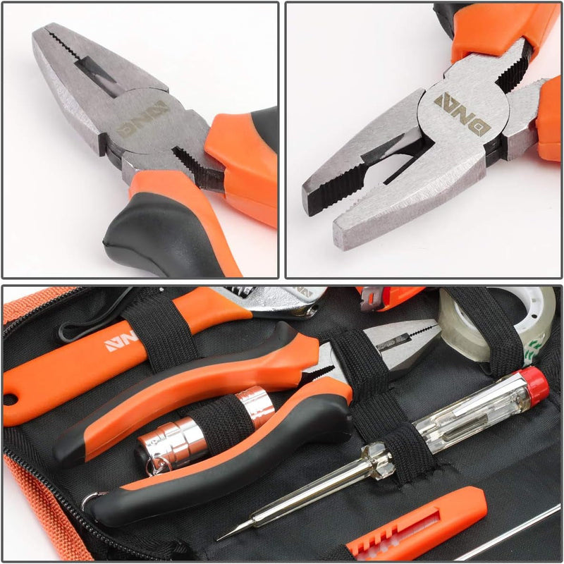 DNA Motoring TOOLS-00032 18 Piece Mechanic'S Home Repair Tool Set, Includes Pliers, Wrench, Hex Keys, Screwdrivers, Scissors, and Tape Measurer, 1 Kit, Orange/Black