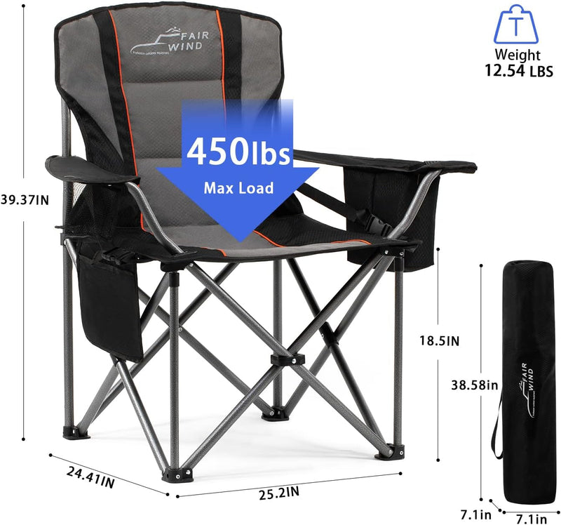 2 Pack Oversized Fully Padded Camping Chair with Lumbar Support, Heavy Duty Cooler Bag Fold Chair Support 450 LBS