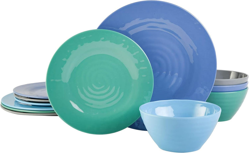 Gibson Home Melamine Dinnerware Set, Service for Four (12Pcs), Blue (Brist)