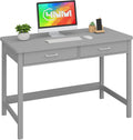 4NM 39.4" Small Desk with Wood Drawers, Home Office Computer Desk with Wooden Legs, Study Writing Table Vanity Desk for Small Spaces - Gray