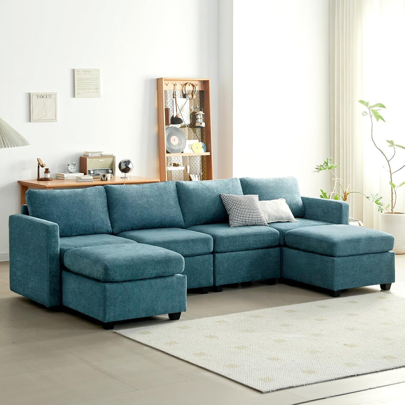 Cpintltr Storage Couch,Modular Sectional Seat Futon Sofa,L-Shaped Couch Linen Fabric with Reversible Chaise Sofa Bed with Ottomans,Seats Furniture for Living Room Apartment Office