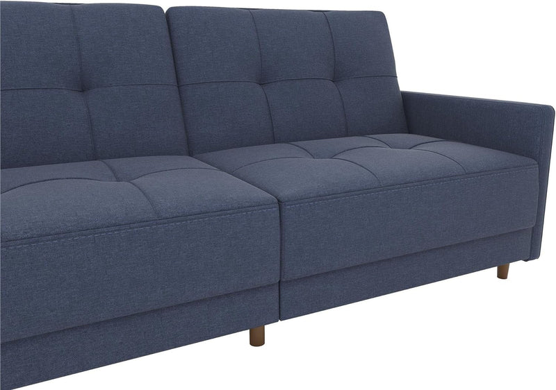 DHP Andora Coil Futon Sofa Bed Couch with Mid Century Modern Design - Navy Blue Linen