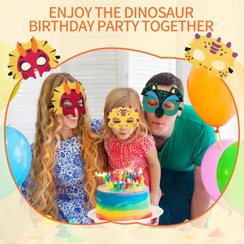 30 Pcs Dinosaur Party Decorations Packs- Felt Dinosaur Masks for Kids, Dino Mask Birthday Party Decorations and Dinosaur Party Favors Supplies