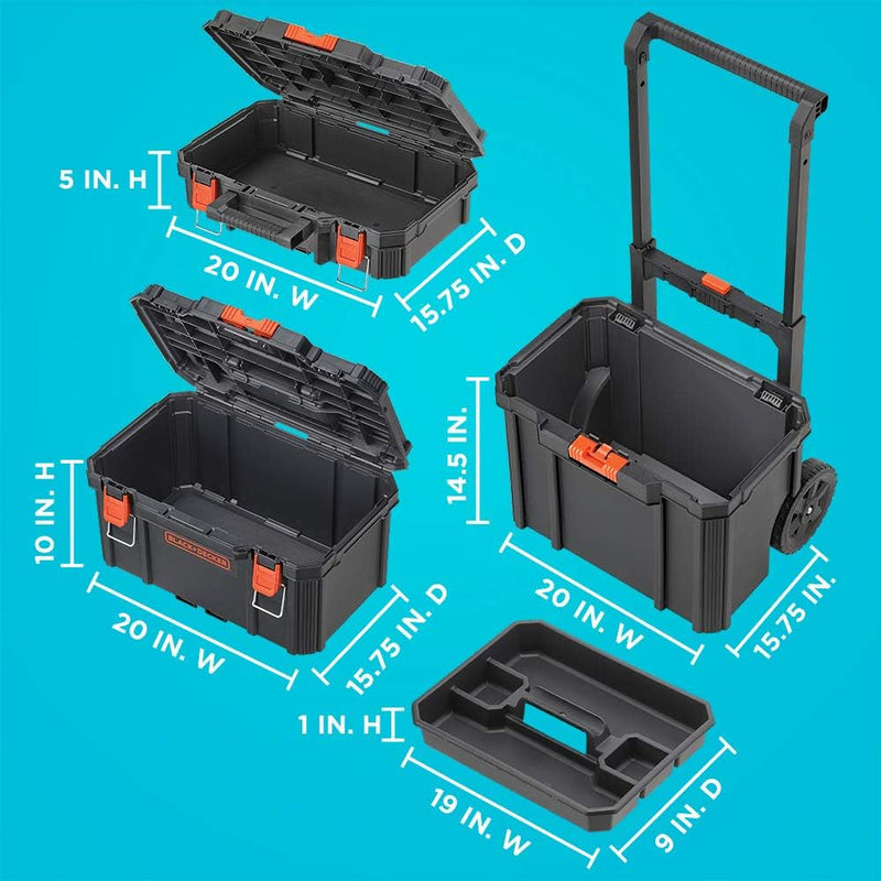 Beyond by BLACK+DECKER BLACK+DECKER BDST60500APB Stackable Storage System - 3 Piece Set (Small, Deep Toolbox, and Rolling Tote)