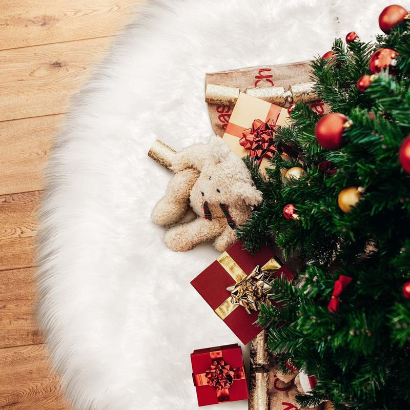 Christmas Tree Skirt,Lefree 48 Inches White Christmas Tree Skirt with Non-Slip,Faux Fur White Tree Skirt for Christmas Tree Decoration and Christmas Party