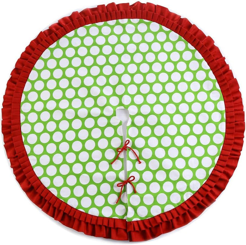 Christmas Tree Skirt 48 Inch Dot Red and Green Tree Skirt Xmas Ornaments for Christmas Holiday Party Decorations (Dot Green)