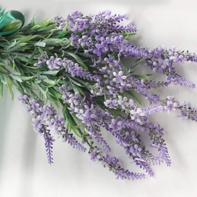 Artificial Lavender Flower Swag,21.6 Inch Simulation Lavender Flowers Swag Garland Wreath with Green Ribbon for Home Front Door/Wedding Table Centerpieces