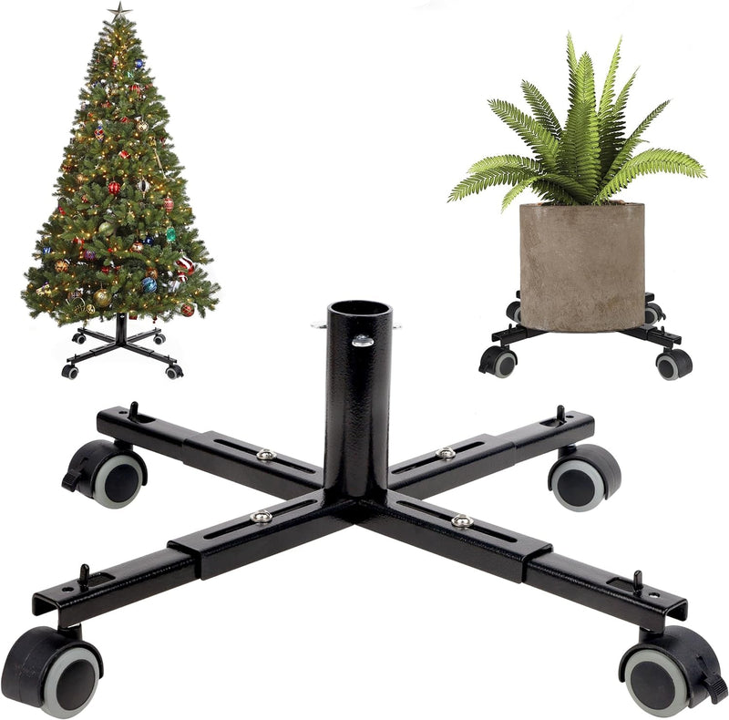 Blissun Christmas Tree Stand Base with Wheels, Movable Christmas Fake Tree Holder, Fits up to 7.5 FT Artificial Trees, Plant Caddy with Wheels, Plant Taxi, Plant Dolly Cart after Christmas (Green)