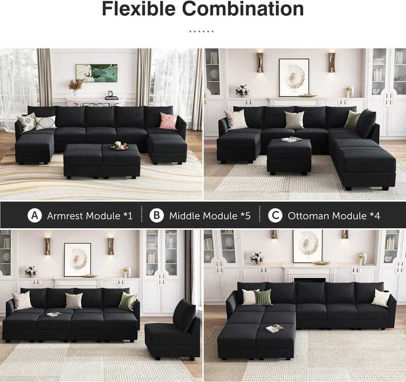 HONBAY Middle Module for Modular Sectional Sofa Couch, Accent Armless Chair with Storage Seat, Velvet Black