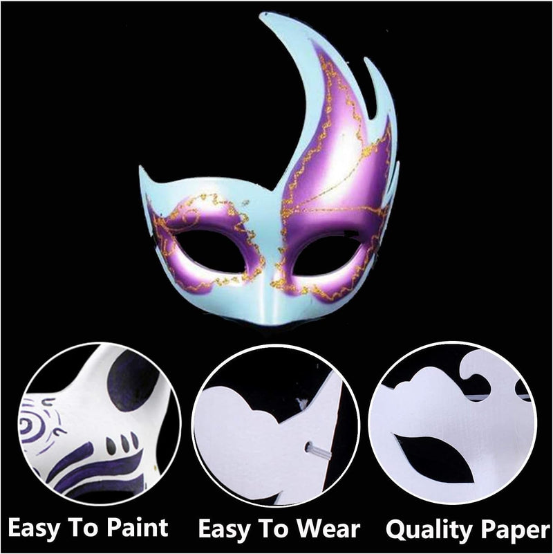 14 PCS DIY White Paper Half Face Masquerade Mask Craft Mardi Gras Mask Plain Mask Paintable Blank Halloween Party Mask