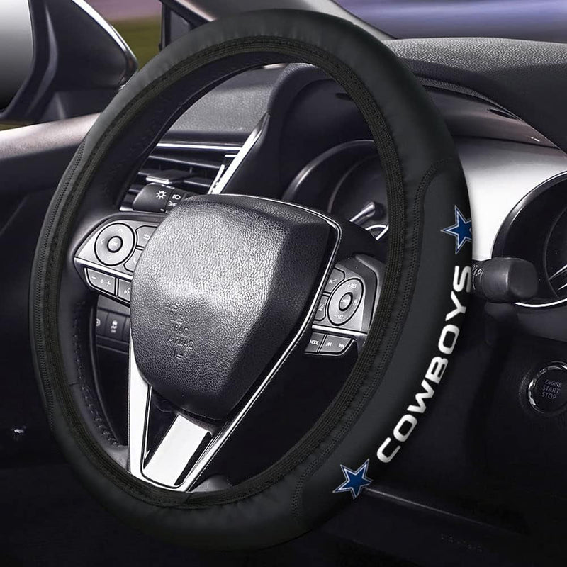 Auto Sport Steering Wheel Cover for Cowboys -Retractable Leather Compatible 14-15 Inch