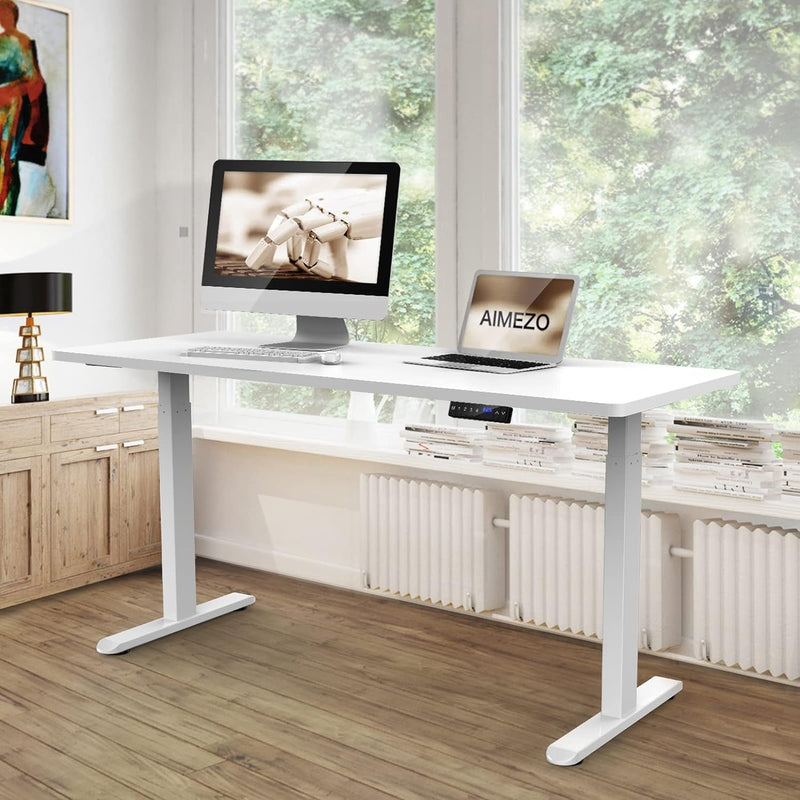 AIMEZO Heavy Duty Dual Motor Height Adjustable Desk Frame Electric Sit Stand Desk Base for Home Office (White)