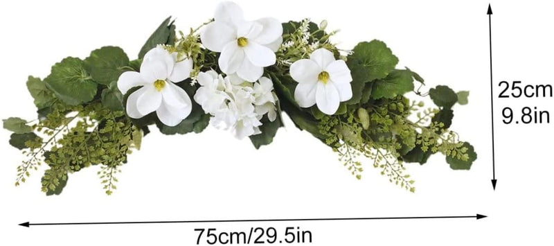 29.5 Inch Artificial White Magnolia Flower Swag with Green Leaves Silk Magnolia Flower Garland Wreath for Wedding Arch Chair Back Front Door Wall Home Decor