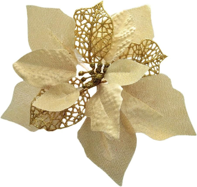 Crazy Night 12Pcs 8.7Inch Gold Glitter Poinsettia Artificial Flowers,Christmas Tree Decorations,Wedding Xmas New Year Wreath Ornaments