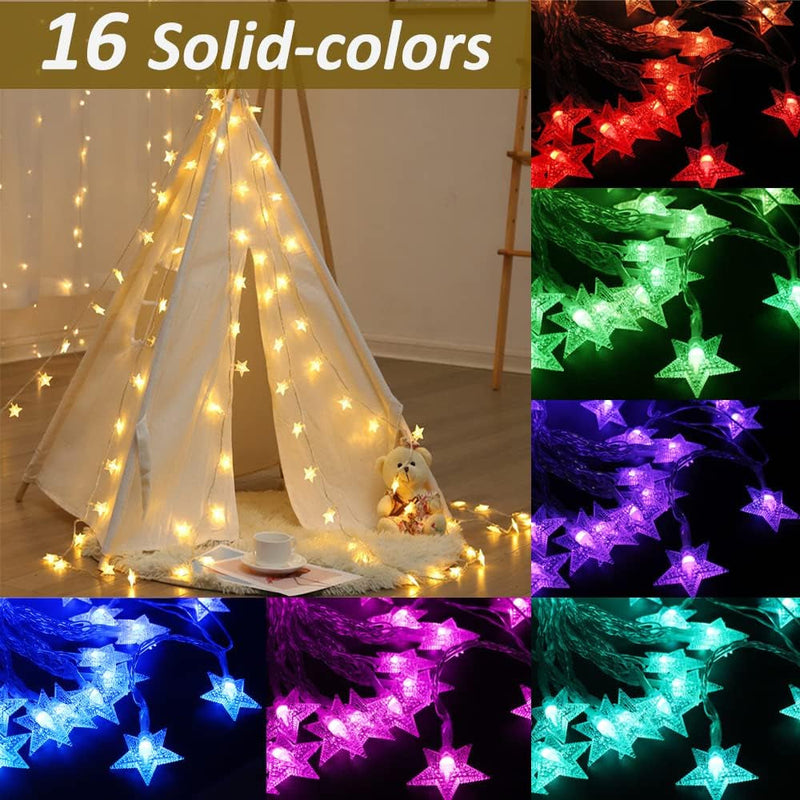 20Ft Color Changing Star String Lights Battery Operated 40 Leds, 4Th of July Decor Twinkle Lights for Outdoor Indoor, Bedroom Bunk Bed Lights, Hanging Lights with Remote for Kids Room