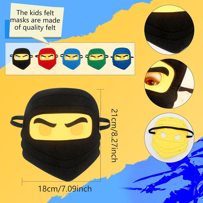 20 Pieces Kids Ninja Masks Felt Elastic Cartoon Mask for Boys Girls Halloween Costume Party Supplies Ninja Theme Birthday Favors