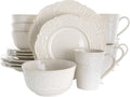 Elama round Decorated Stoneware Scallop Embossed Dinnerware Dish Set, 16 Piece, Luna