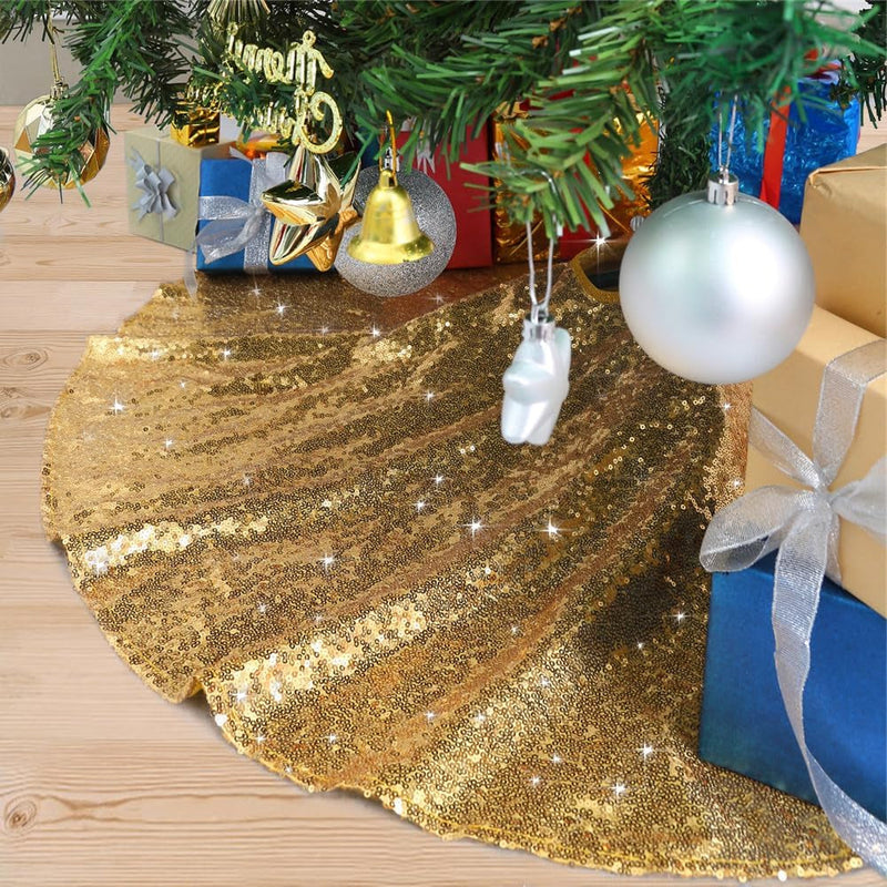 48 Inch Gold Xmas Tree Skirt Christmas Decorations Sequin Tree Skirt Cover New Year Party Indoor Holiday Tree Ornaments