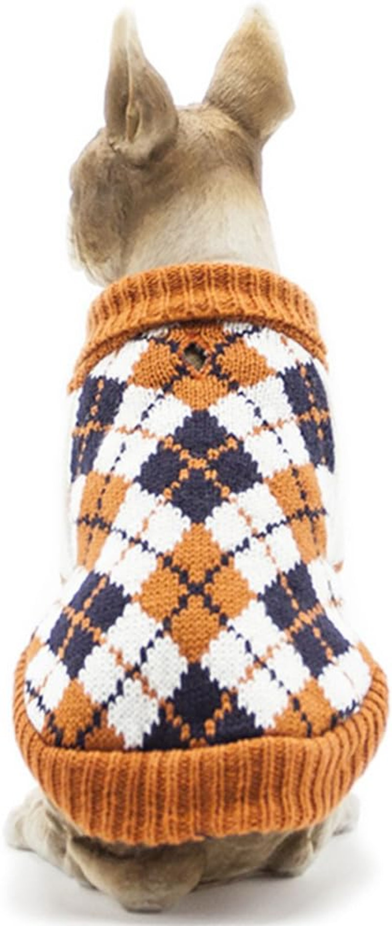 Dog Sweater of the Diamond Plaid Pet Cat Winter Knitwear Warm Clothes,Orange,Small