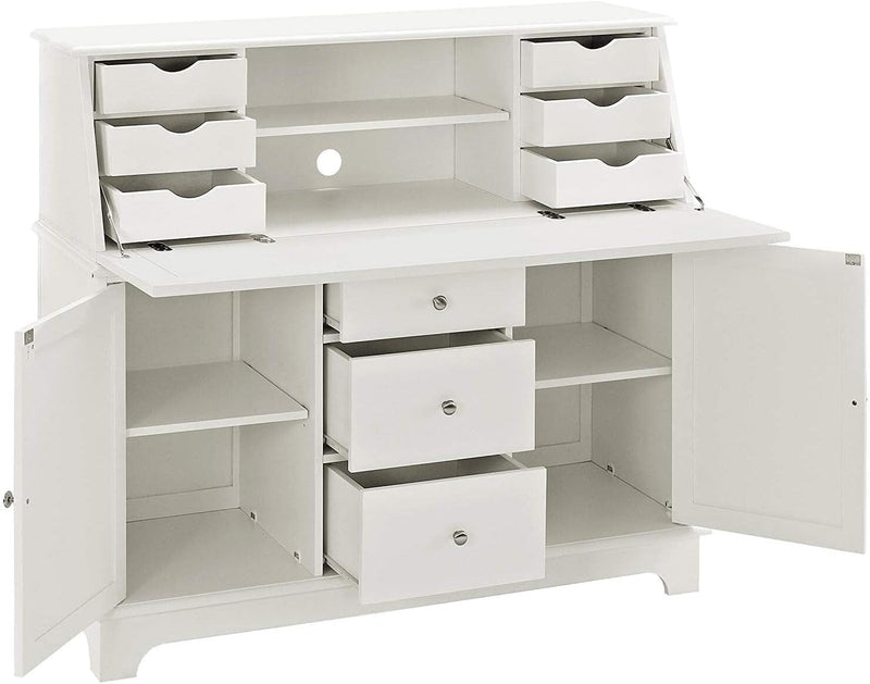 Baroque Bliss Secretary Desk - White Finish, 19" D X 51" W X 45" H, Ample Storage, 10 Drawers, Easy Assembly, Desk with Mountable Hutch, Contemporary Desk for Home and Office
