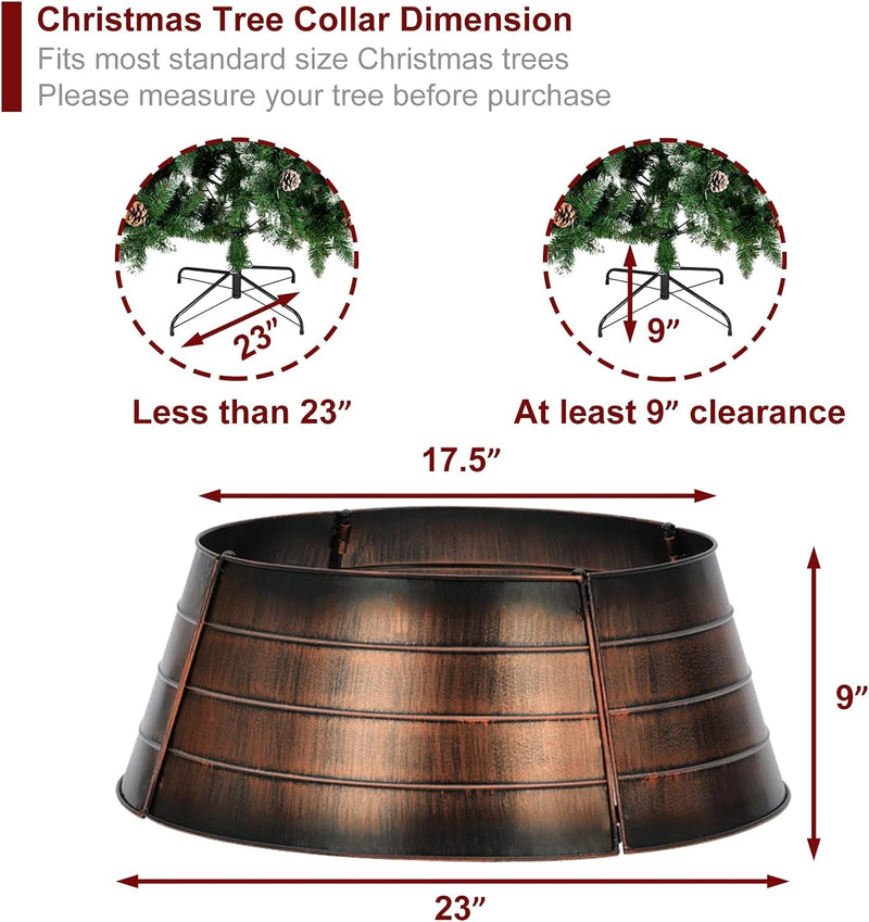 BAYN Metal Christmas Tree Collar, 23-Inch Diameter Base Cover Decorative Christmas Tree Ring Festive Xmas Artificial Tree Stand Cover for Christmas Decor