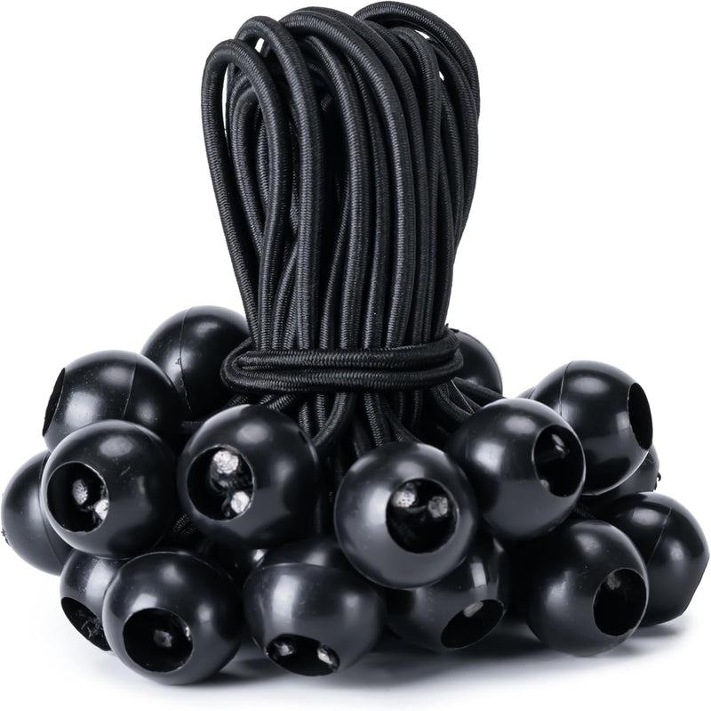 30 Pack Ball Bungee Cord, 6 Inch Heavy Duty Bungie Cord Balls Canopy Tarp Tie down Bungee Balls for Camping, Tents, Cargo,Holding Wire and Hoses, Patio Umbrellas, Awning (Black)