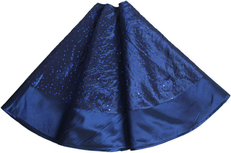 Gireshome Blue Sparkle Glitter Sequin Blingbling Center, Faux Silk Satin Border Christmas Tree Skirt,Xmas Christmas Holiday Party Decoration-50Inch