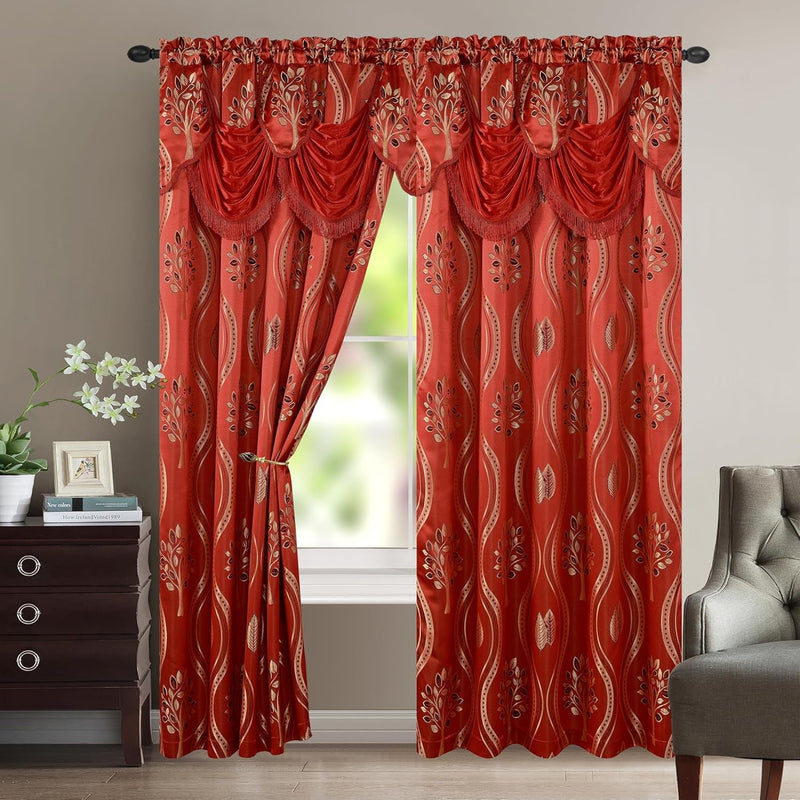 Elegant Comfort Luxurious Beautiful Curtain Panel Set with Attached Valance and Backing 54" X 84 Inch (Set of 2), Beige