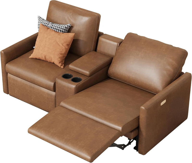 AMERLIFE Power Recliner, Reclining Sectional Sofa, Single Right Recliner Chair with USB Port, Leather Modular Sofa for Living Room