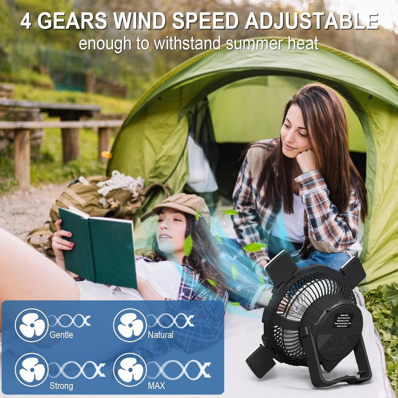 AGPTEK Camping Fan - 8000Mah Rechargeable Outdoor Battery Tent Fans for Camping Hanging with LED Light Lantern & Hook, Portable for Picnics, BBQ, Fishing, Travel, Camping Essentials Accessories