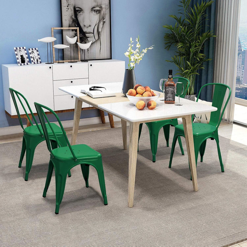 Devoko Metal Indoor-Outdoor Chairs Distressed Style Kitchen Dining Chairs Stackable Side Chairs with Back Set of 4 (Green)