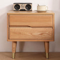 Bedside Table Nightstands Solid Wood with Copper Decoration, Mid Century Modern Nightstand for Bedroom, Natural Color