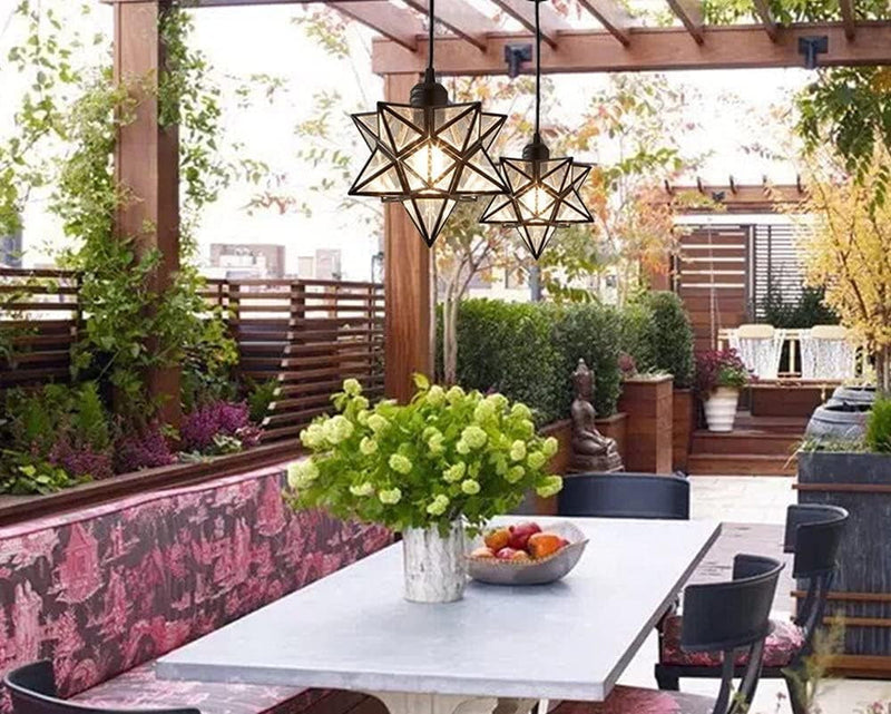 Clear PVC Star Ceiling Hanging Droplight Retro Style Black Metal Pendant Lamp Industrial Plug in Light to for Dining Room Living Bedroom, Ddct210929B04