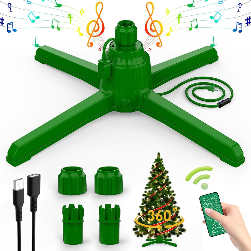 360 Degree Rotating Christmas Tree Stand, Adjustable Spinning Christmas Tree Base for up to 9.8FT and 130 Pounds Artificial Tree, Musical Christmas Tree Holder with Remote Control