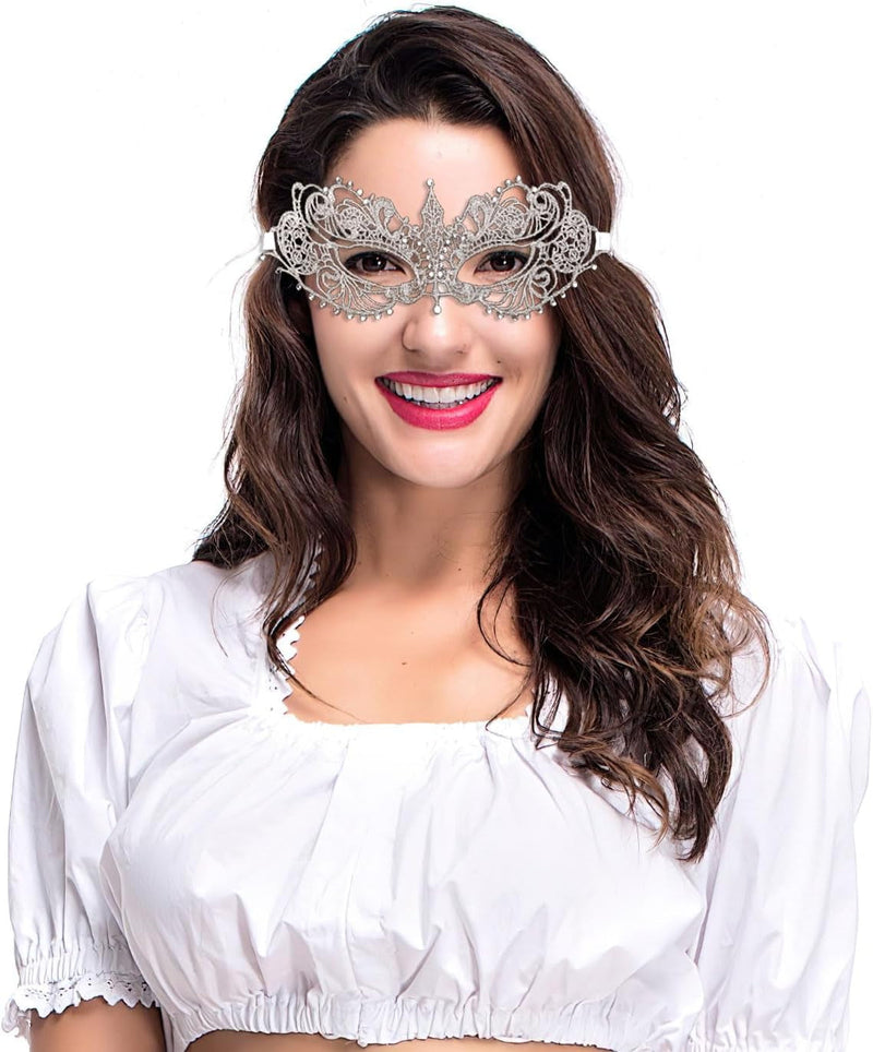 Alvogimor Women Lace Masquerade Mask, Costume Mask with Shiny Gemstone Decor for Halloween,Christmas Proms, Mardi Gras