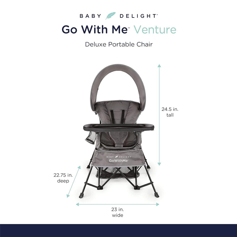 Baby Delight Go with Me Venture Portable Chair | Indoor and Outdoor | Sun Canopy | 3 Child Growth Stages | Grey