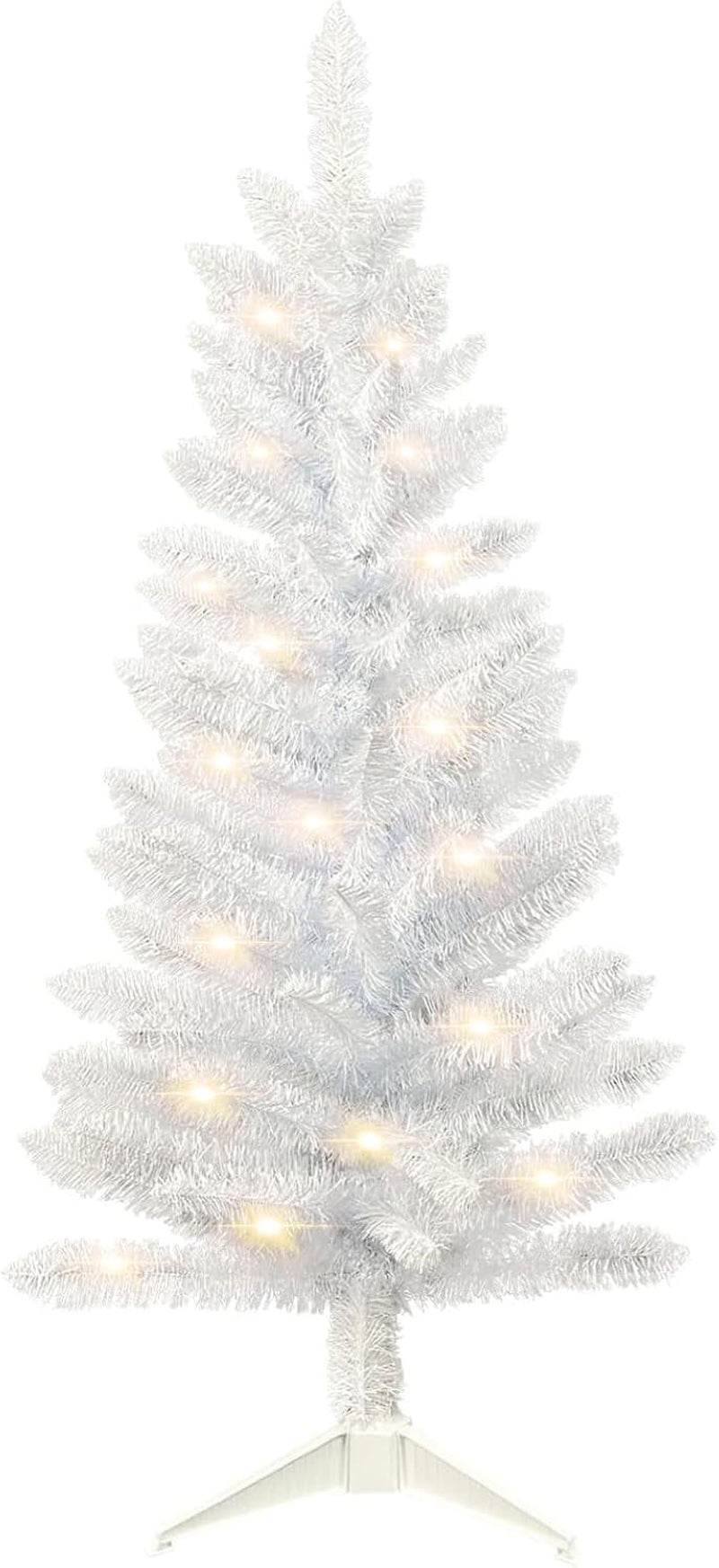 3FT Pre-Lit Artificial Mini Christmas Tree, Premium Small Fake Christmas Tree with String Lights for Home Office Holiday Party Decoration with Foldable Stand, Easy Assembly, White Tinsel