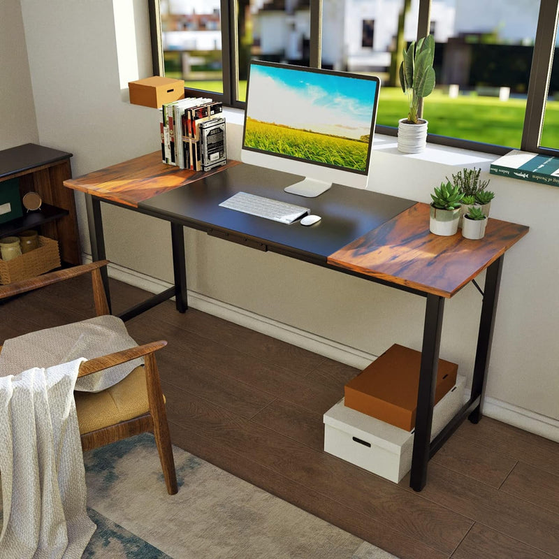 COSTWAY 63” Computer Desk, Modern Home Office Desk, Sturdy Steel Frame Writing Desk with Spacious Splice Desktop, Simple Laptop Desk for Study, Office, Dining Room, Simple Installation