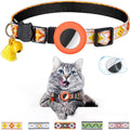 Airtag Cat Collar with Bell Adjustable Breakaway Kitten Collars:- Safety Buckle and Silicone Air Tag Holder Case Compatible with Apple Airtag Geometric Pattern Pet Collar (Cat Collar-Blue)