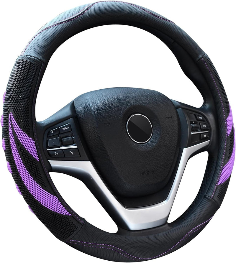 Alusbell Breathable Auto Car Steering Wheel Cover for Men and Women Microfiber Leather 15 Inches Black