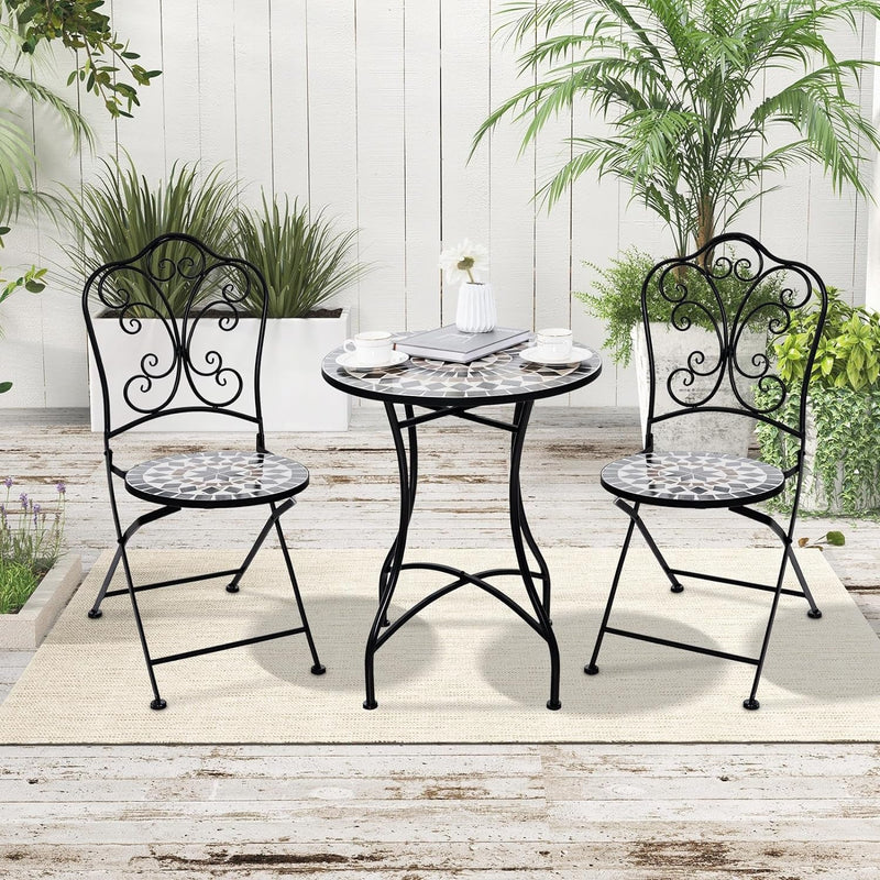 Giantex Set of 2 Patio Folding Chairs, Mosaic Bistro Chairs W/Backrest & round Seat, Heavy-Duty Metal Frame, 330Lbs Capacity, Outdoor Chairs for Porch Balcony Lawn