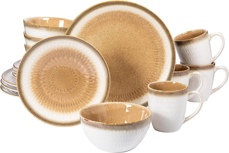 Gibson Elite Kings Road Double Plates and Bowl Organic round Porcelain Chip and Scratch Resistant Dinnerware Set - Matte White W/Gold Rim