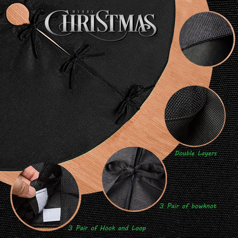 Black Christmas Tree Skirt 30 Inches Small Double Layers Soft Burlap Tree Skirt for Christmas Halloween Holiday Home Decorations