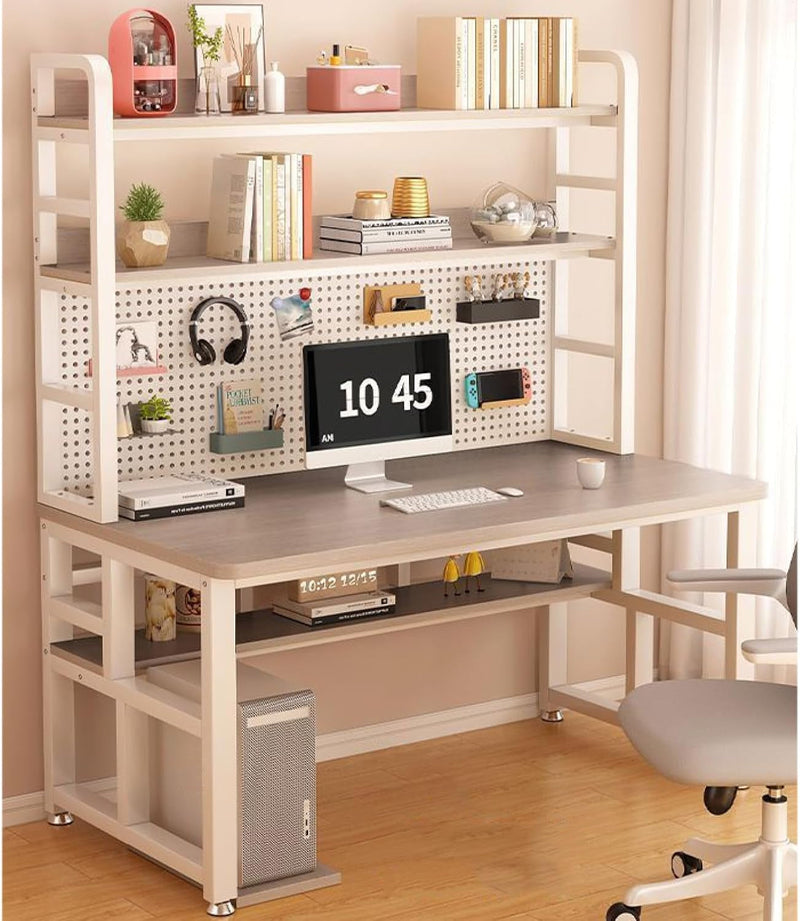 Home Office Desk Industrial Computer Desk with Storage Shelves & Pegboard, Modern Student Writing Desk Study Writing Workstation Table(47Inch, Black)