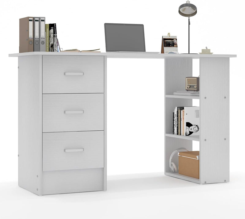 Computer Desk with Drawers,Standing Desk with Storage Racks,Writing Desk for Home Office or Bedroom (WHITE)