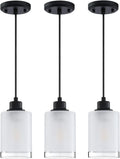 3 Pack 1 Light Kitchen Island Pendant Light Industrial Farmhouse Fixture,Frosted Glass Black Finish for Bedroom Hallway Dining Room Entryway Kitchen Cafe Bar