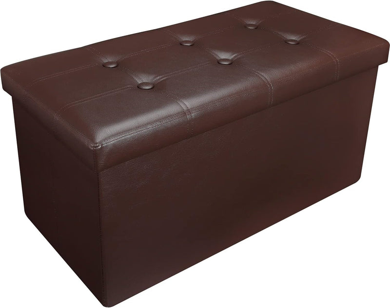 Amassmile 2PC Ottoman Storage Footrest, 17 Inch, Beige, Leather