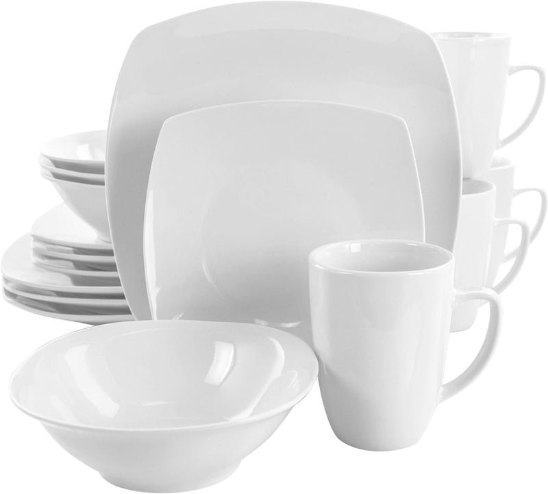 Elama Service for Four 16 Piece Porcelain Dinnerware Set, White-Round 1